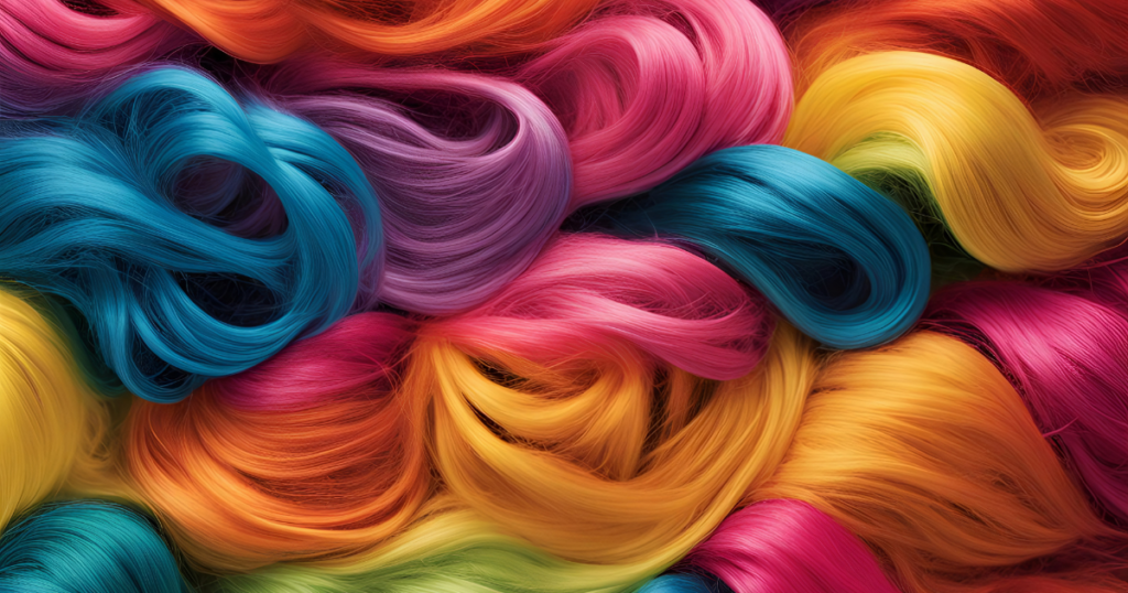 Vibrant swirls of rainbow-colored hair in shades of blue, pink, purple, orange, and yellow, showcasing the bold possibilities of hair dyeing