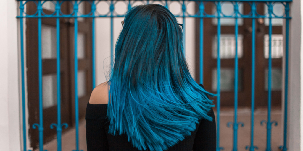 Deep blue-black hair shade achieved with natural dye